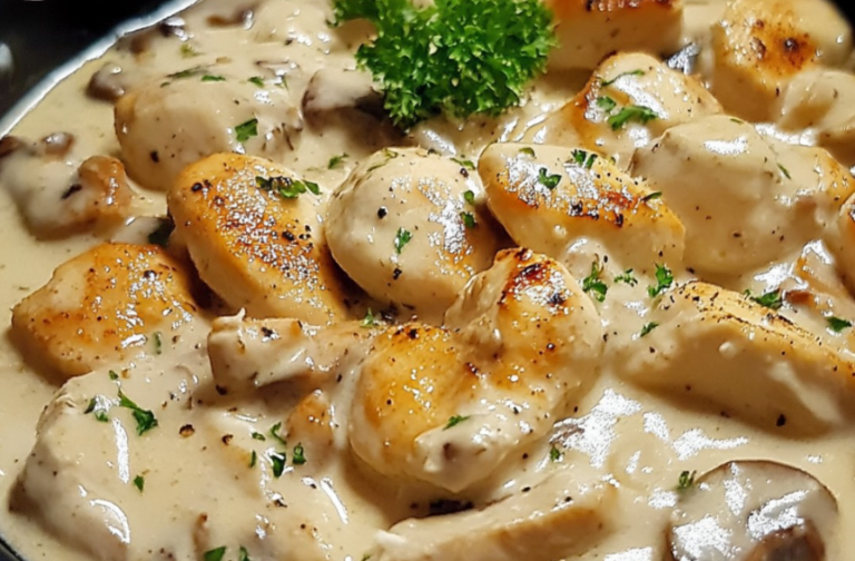 Pollo en Salsa Blanca con Champiñones: Un Placer Cremoso y Reconfortante