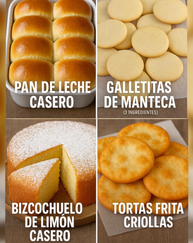 4 Recetas Caseras Imperdibles: Pan de Leche, Galletitas, Bizcochuelo y Tortas Fritas Criollas